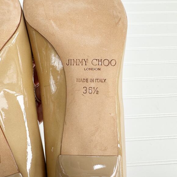 Jimmy Choo Anouk Kitten Heel Pumps Patent Leather Nude Tan Pointed Toe - Picture 7 of 12